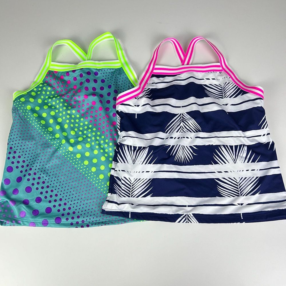 Set of 2 Lands' End Multicolor Printed Pullover Beach Tankini Kids Size 12 & 14